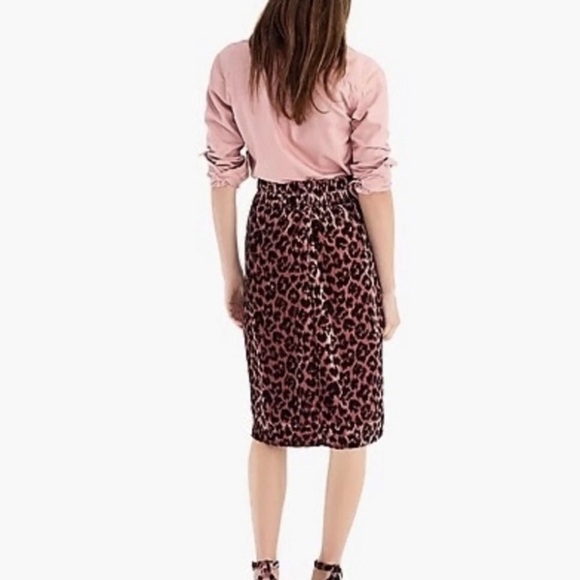 J. Crew Plush Rose Velvet Leopard Cat Print 🐆 Skirt Pull-On NWT Pink Kitty Cat L - Picture 3 of 12